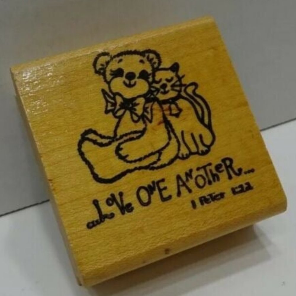 Teddy Bear & CAT Rubber Stamp "Love One Another